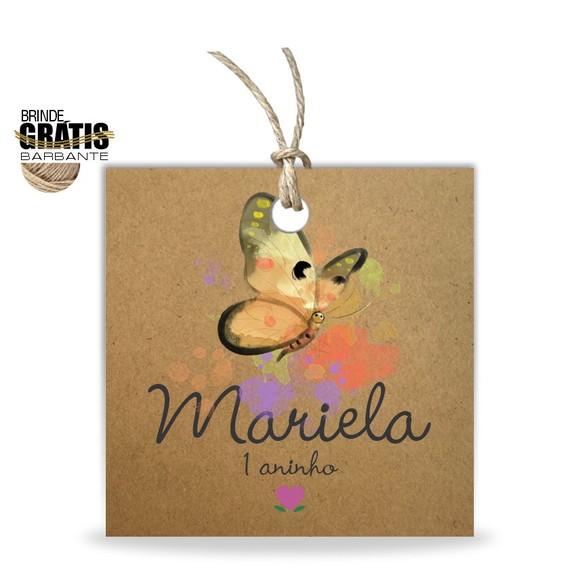 Tag infantil quadrada borboleta