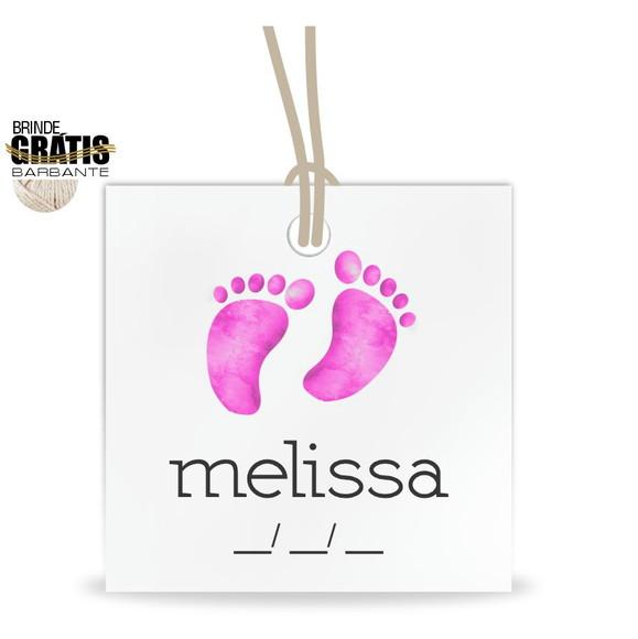 Tag infantil quadrada pézinhos bebê menina