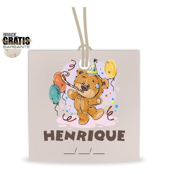 Tag infantil quadrada ursinho