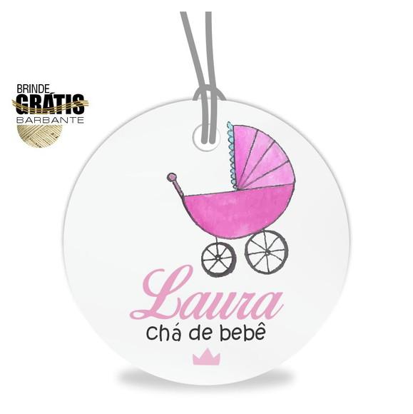 Tag infantil redonda carrinho bebê menina