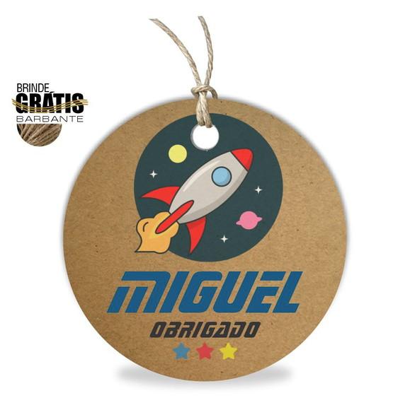 Tag infantil redonda foguete astronauta