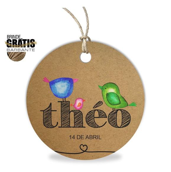 Tag infantil redonda passarinhos