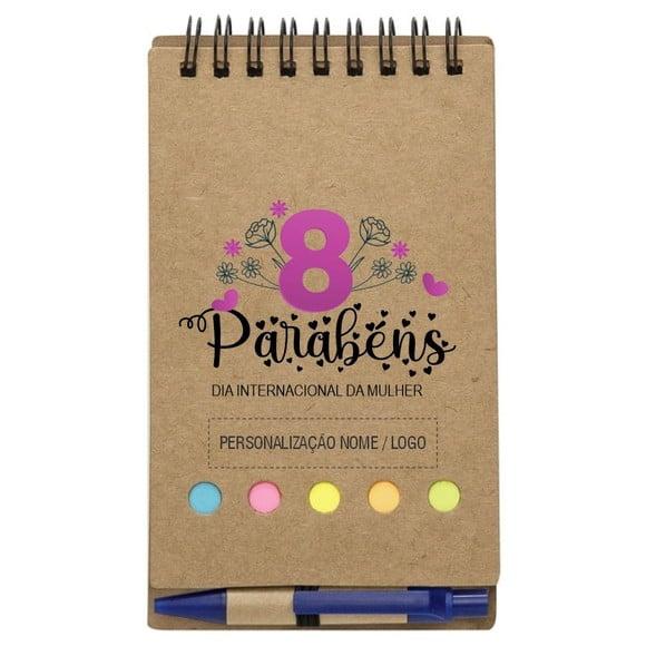 Caderneta Dia da Mulher. Bloco de Anotações + Caneta. Mod.04