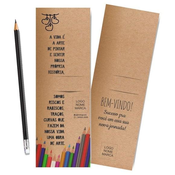 Card com Lápis e Borracha ou Caneta, Personalizado. M003