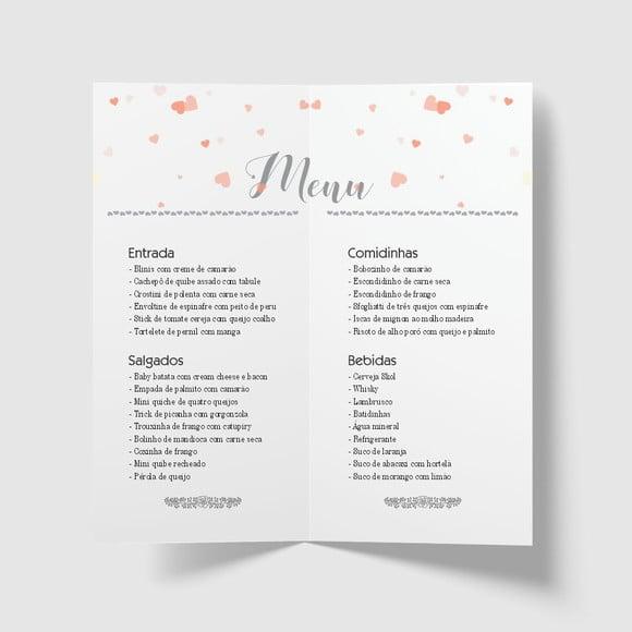 Cardápio / Menu Personalizado Casamento e Festas