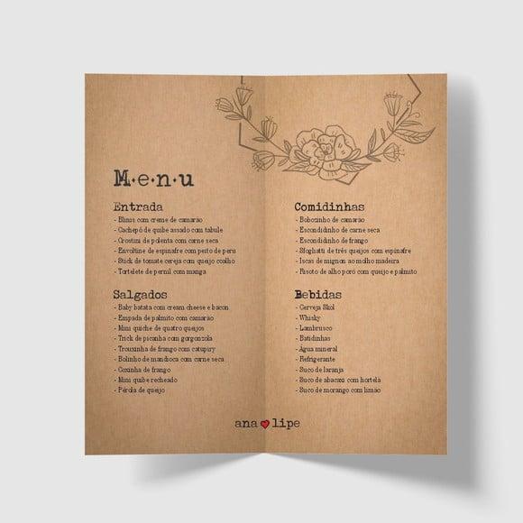 Cardápio / Menu Personalizado Casamento e Festas