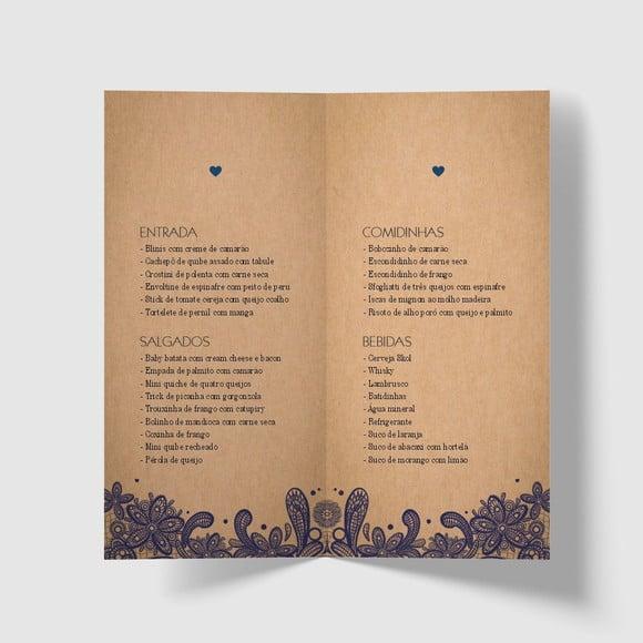 Cardápio / Menu Personalizado Casamento e Festas