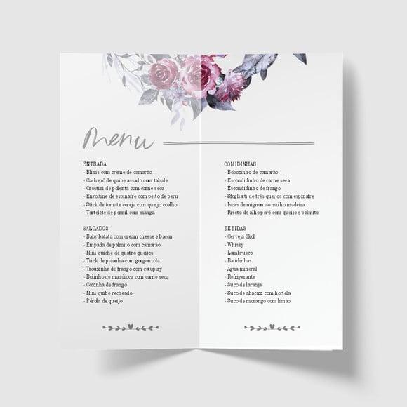 Cardápio / Menu Personalizado Casamento e Festas