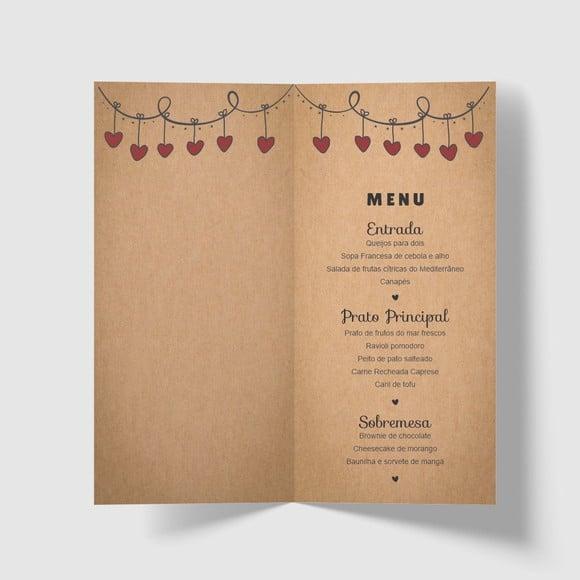 Cardápio / Menu Personalizado Casamento e Festas