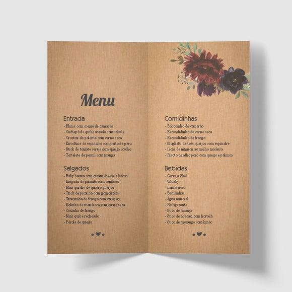 Cardápio / Menu Personalizado Casamento e Festas