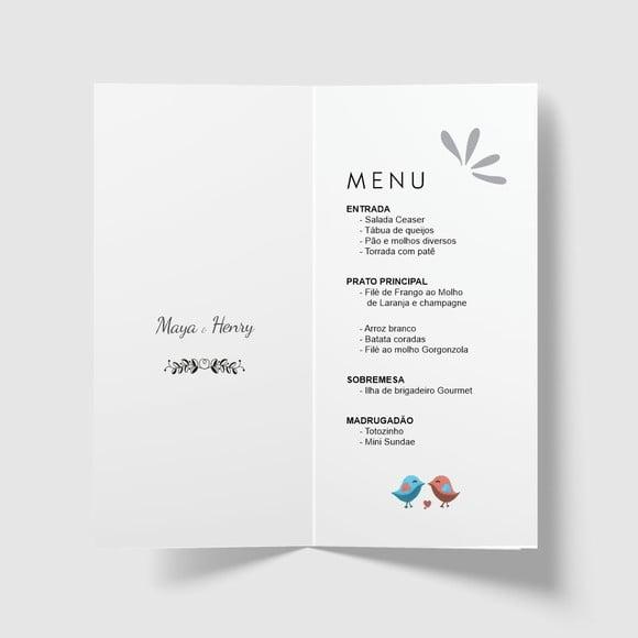 Cardápio / Menu Personalizado Casamento e Festas