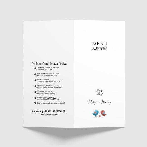 Cardápio / Menu Personalizado Casamento e Festas