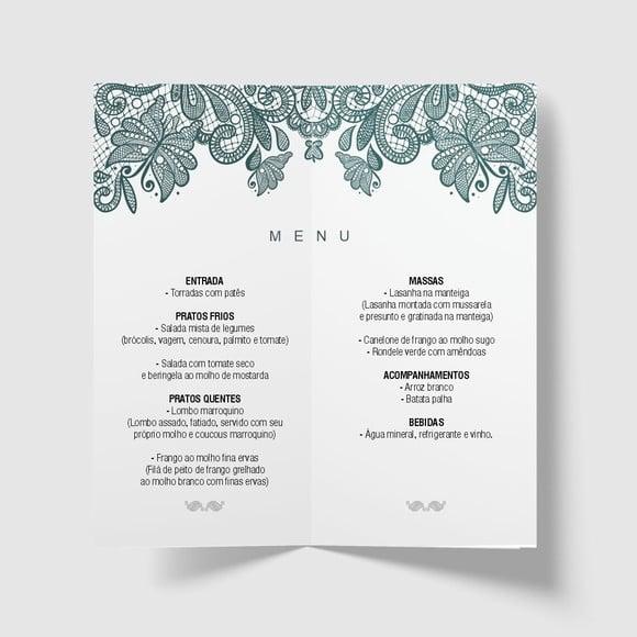 Cardápio / Menu Personalizado Casamento e Festas