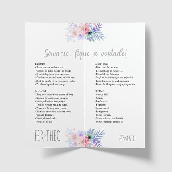 Cardápio / Menu Personalizado Casamento e Festas