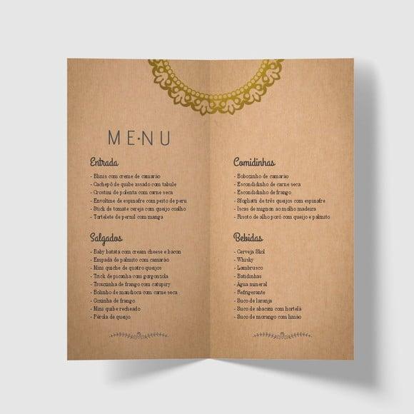 Cardápio / Menu Personalizado Casamento e Festas
