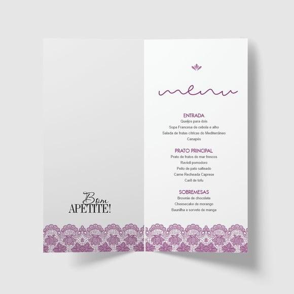 Cardápio / Menu Personalizado Casamento e Festas