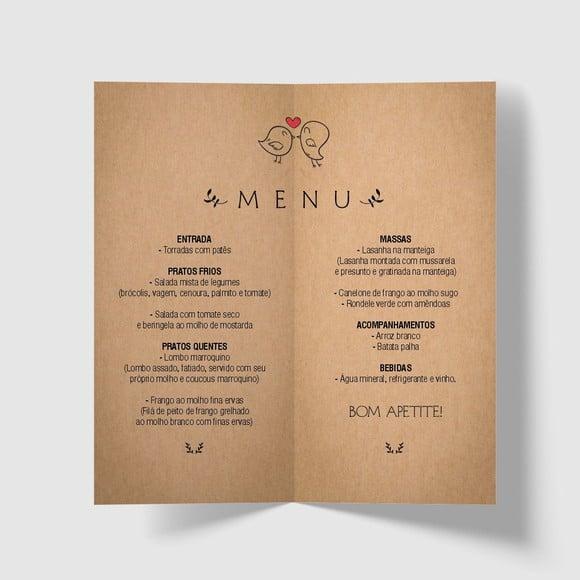 Cardápio / Menu Personalizado Casamento e Festas