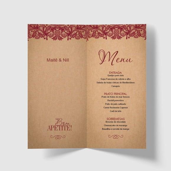 Cardápio / Menu Personalizado Casamento e Festas