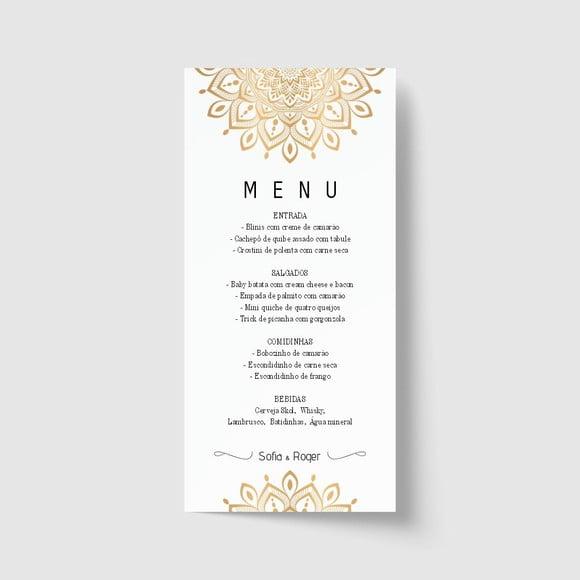 Cardápio / Menu personalizado casamento e festas 10cm x 21cm