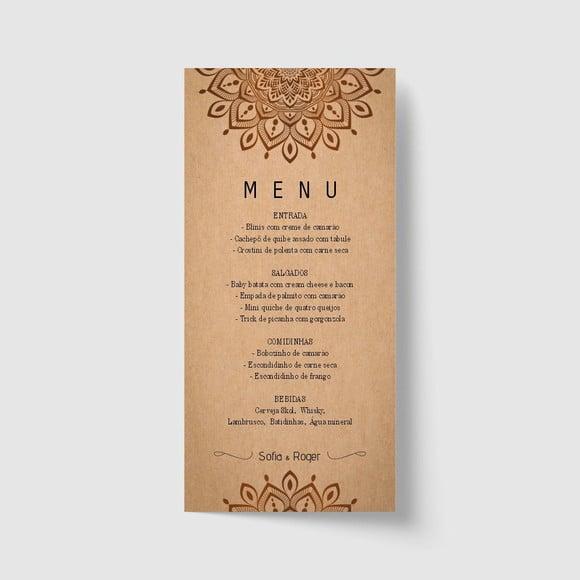 Cardápio / Menu personalizado casamento e festas 10cm x 21cm
