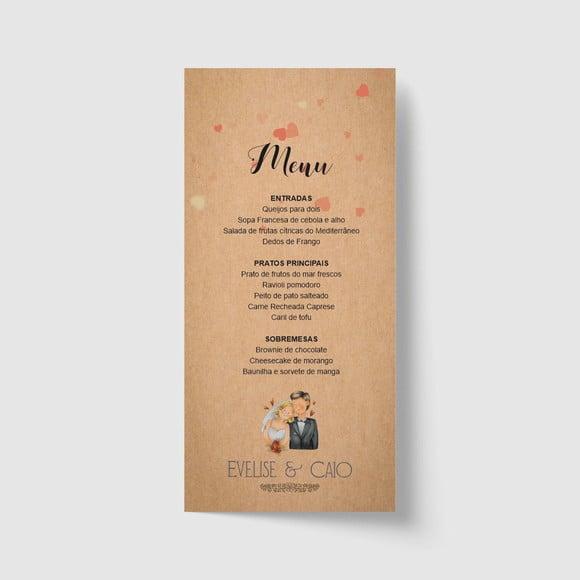 Cardápio / Menu personalizado casamento e festas 10cm x 21cm
