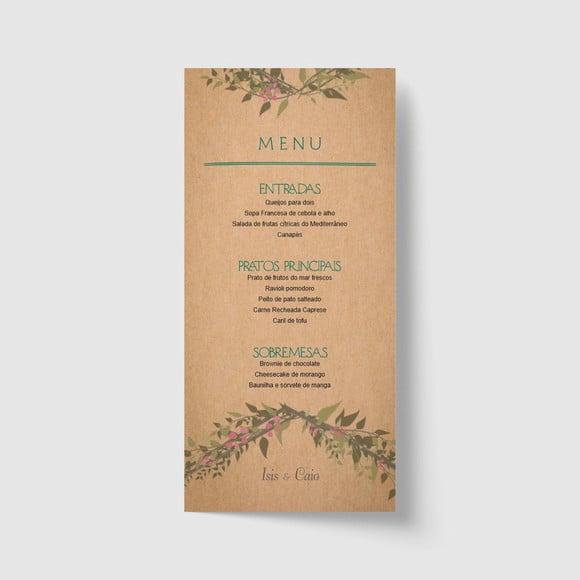 Cardápio / Menu personalizado casamento e festas 10cm x 21cm