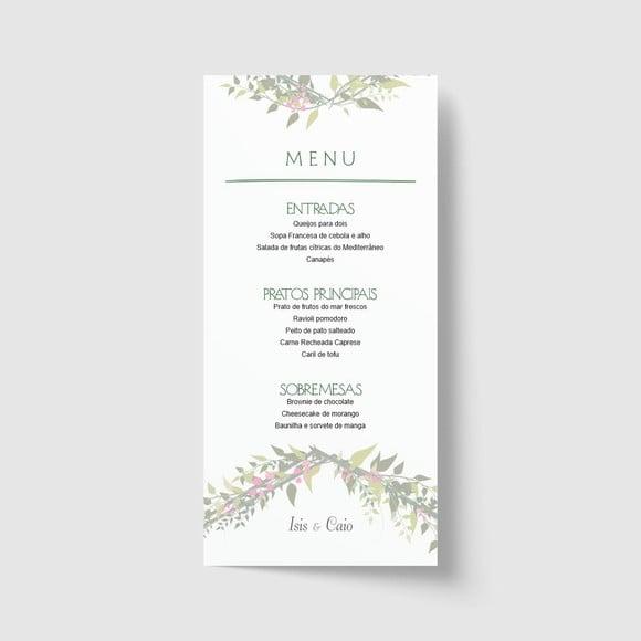 Cardápio / Menu personalizado casamento e festas 10cm x 21cm