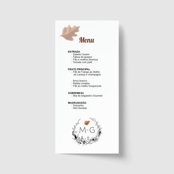 Cardápio / Menu personalizado casamento e festas 10cm x 21cm