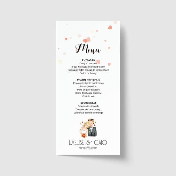 Cardápio / Menu personalizado casamento e festas 10cm x 21cm