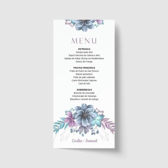 Cardápio / Menu personalizado casamento e festas 10cm x 21cm