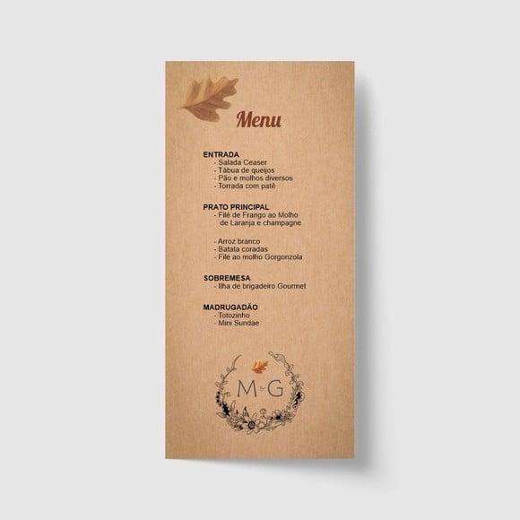 Cardápio / Menu personalizado casamento e festas 10cm x 21cm