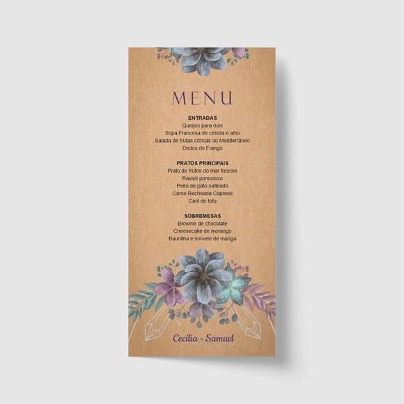 Cardápio / Menu personalizado casamento e festas 10cm x 21cm