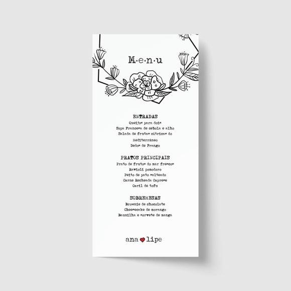 Cardápio / Menu personalizado casamento e festas 10cm x 21cm