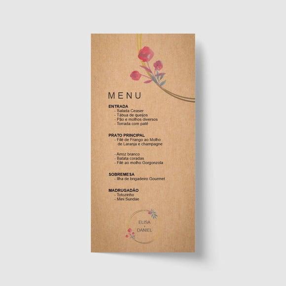 Cardápio / Menu personalizado casamento e festas 10cm x 21cm