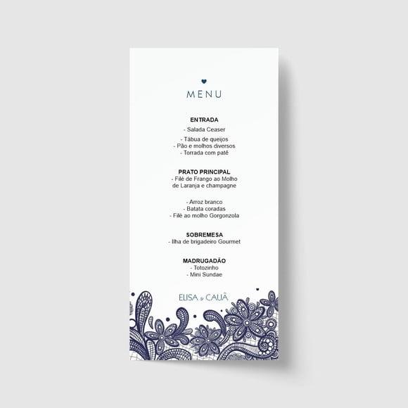 Cardápio / Menu personalizado casamento e festas 10cm x 21cm