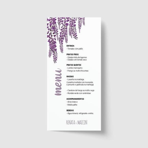 Cardápio / Menu personalizado casamento e festas 10cm x 21cm