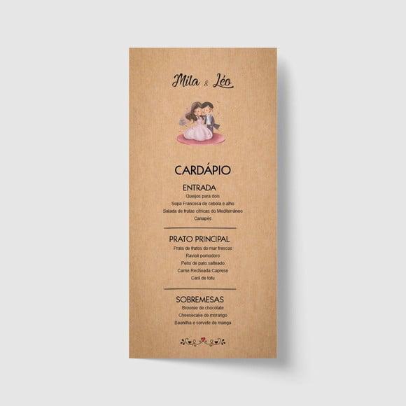 Cardápio / Menu personalizado casamento e festas 10cm x 21cm