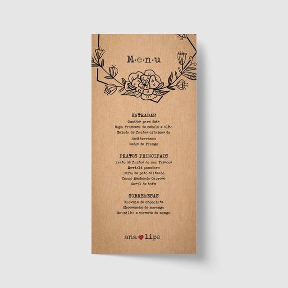 Cardápio / Menu personalizado casamento e festas 10cm x 21cm