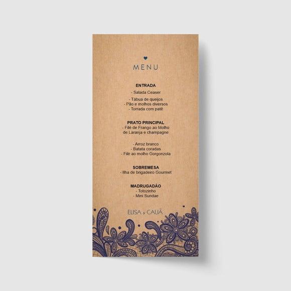 Cardápio / Menu personalizado casamento e festas 10cm x 21cm