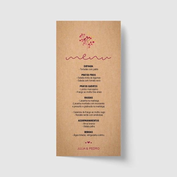 Cardápio / Menu personalizado casamento e festas 10cm x 21cm