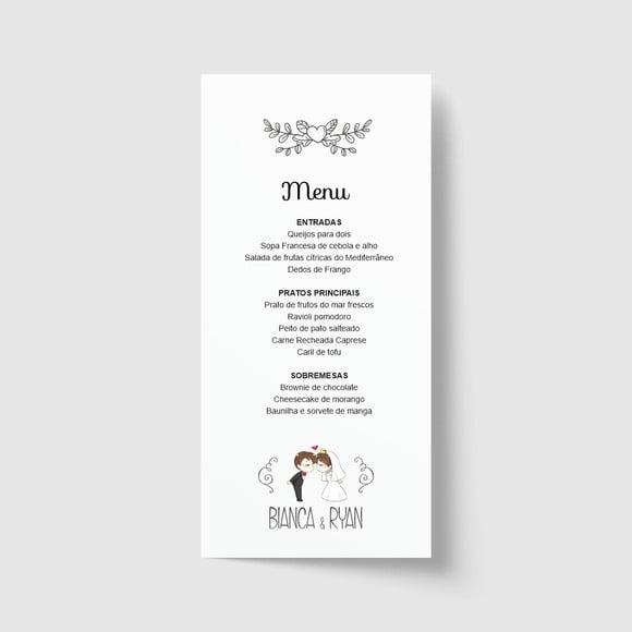 Cardápio / Menu personalizado casamento e festas 10cm x 21cm