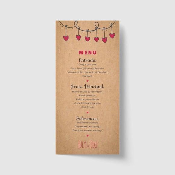 Cardápio / Menu personalizado casamento e festas 10cm x 21cm