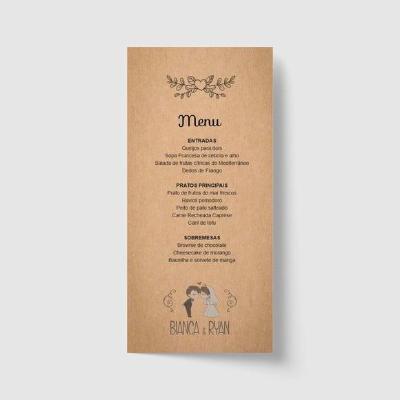 Cardápio / Menu personalizado casamento e festas 10cm x 21cm