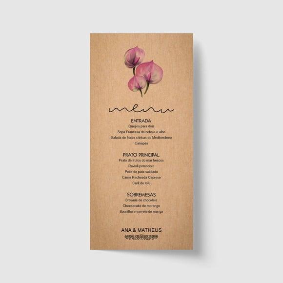 Cardápio / Menu personalizado casamento e festas 10cm x 21cm