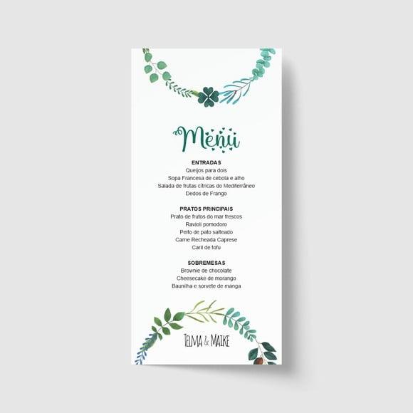 Cardápio / Menu personalizado casamento e festas 10cm x 21cm