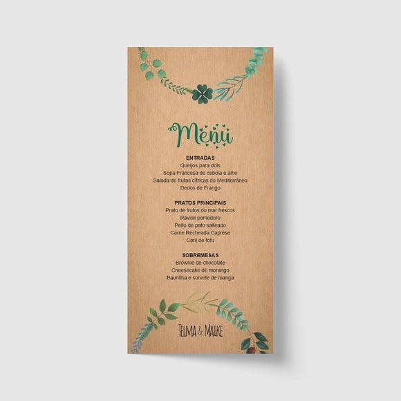 Cardápio / Menu personalizado casamento e festas 10cm x 21cm