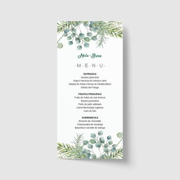 Cardápio / Menu personalizado casamento e festas 10cm x 21cm