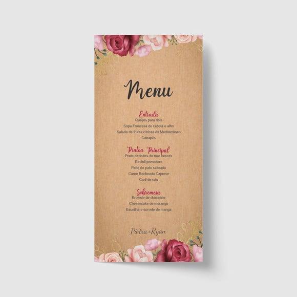 Cardápio / Menu personalizado casamento e festas 10cm x 21cm