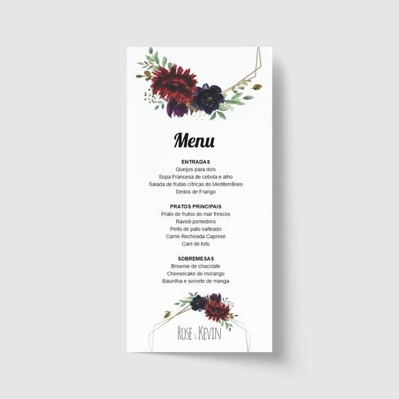 Cardápio / Menu personalizado casamento e festas 10cm x 21cm