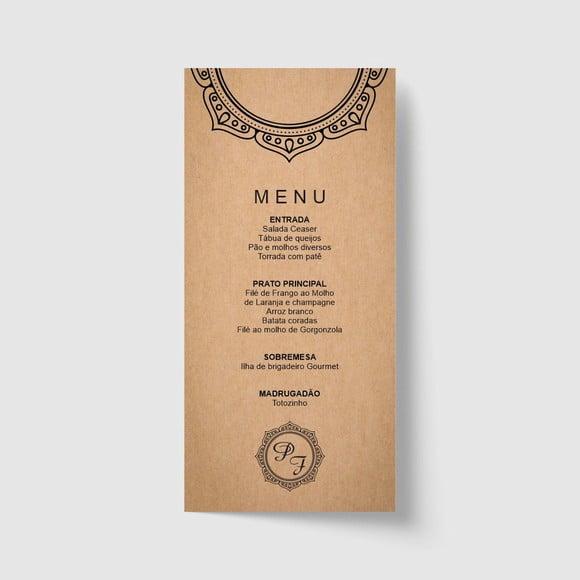 Cardápio / Menu personalizado casamento e festas 10cm x 21cm
